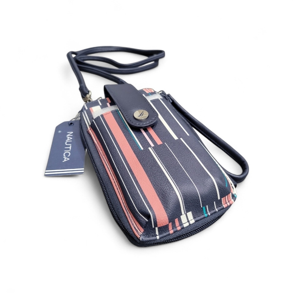 Nautica Navy and Coral Striped Wallet Crossbody Bag/Wristlet